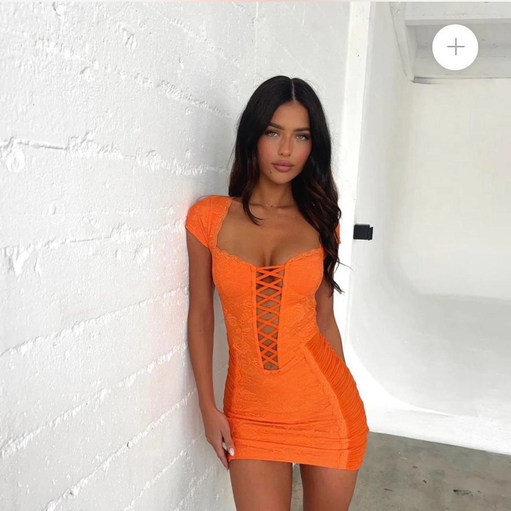 Vibrant Orange Lace-Up Mini Dress